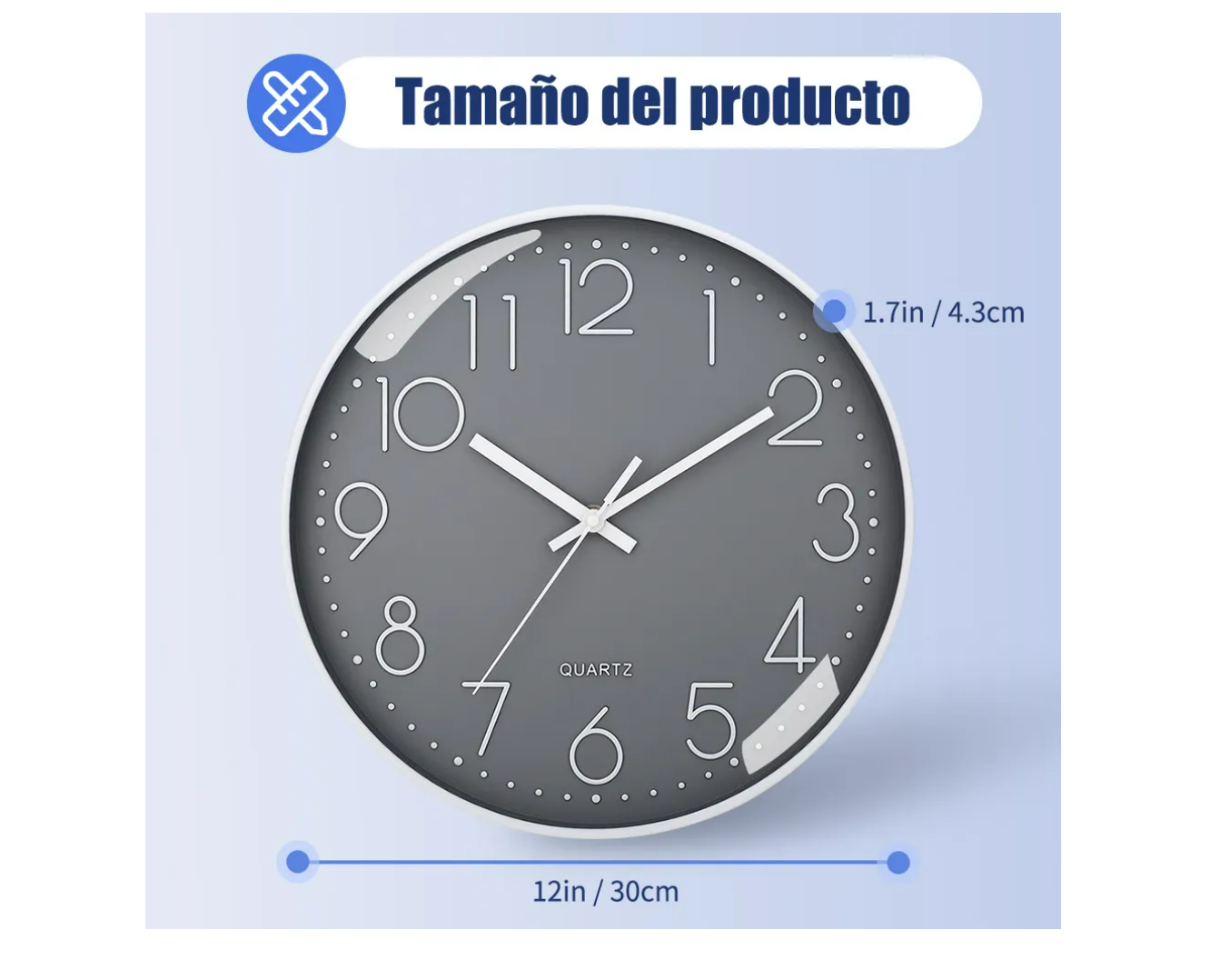 Foto 3 | Reloj De Pared Digital Moderno De 30 Cm Moderno Y Silencioso Color Negro