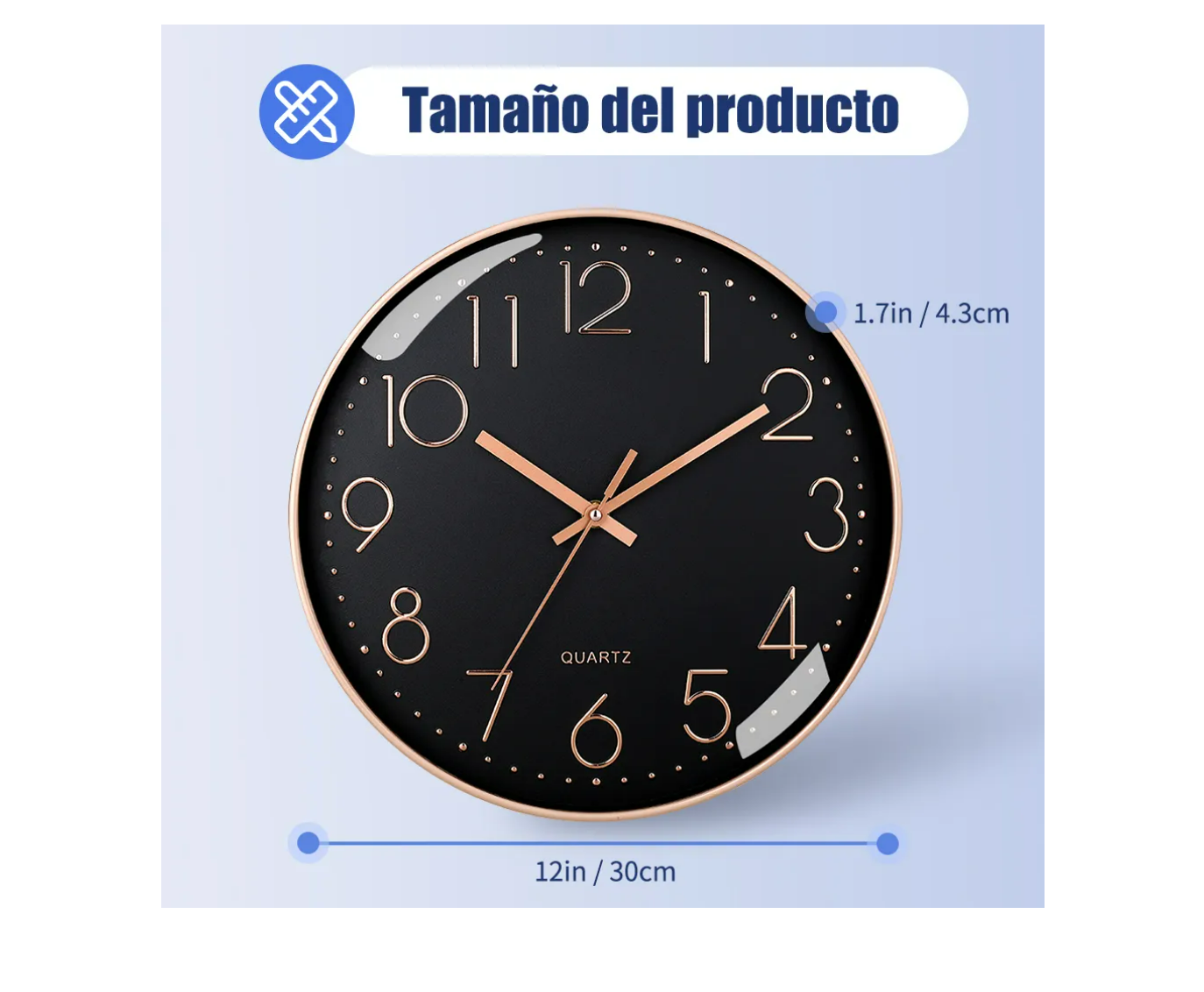 Foto 4 pulgar | Reloj De Pared Digital Moderno De 30 Cm Moderno Y Silencioso Color Negro