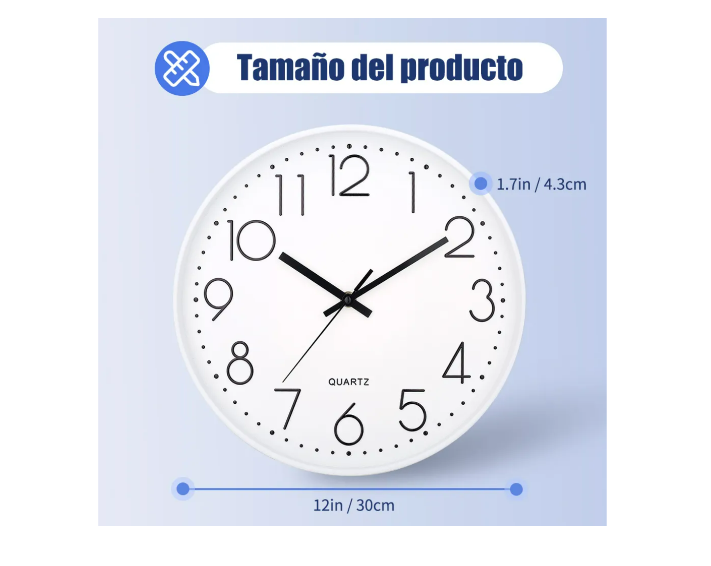Foto 3 | Reloj De Pared Digital Moderno De 30 Cm Moderno Y Silencioso Color Blanco