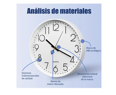 Foto 4 | Reloj De Pared Digital Moderno De 30 Cm Moderno Y Silencioso Color Blanco