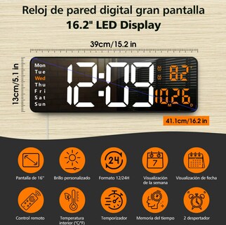 Foto 2 | Reloj De Pared Digital Led De 16 Pulgadas