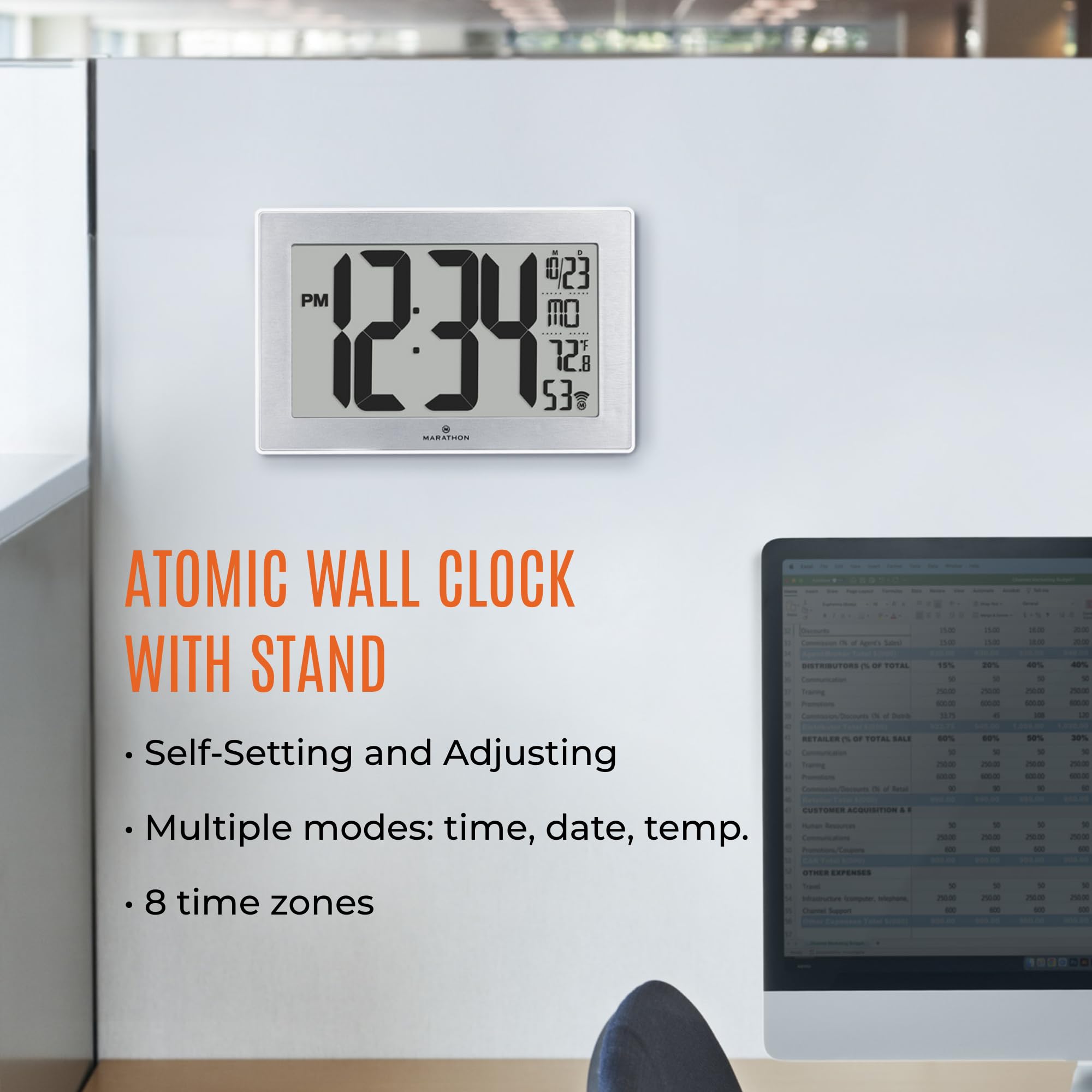 Foto 3 pulgar | Reloj De Pared Marathon Atomic White Con Soporte De 23 Cm Y 8 Zonas Horarias - Venta Internacional.
