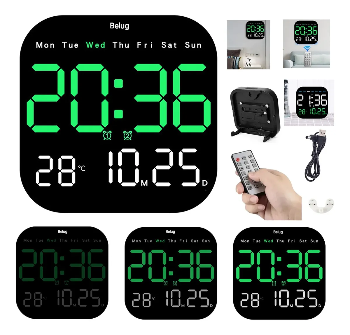 Foto 2 | Reloj De Pared Digital Con Fecha Temperatura Semana Alarmas