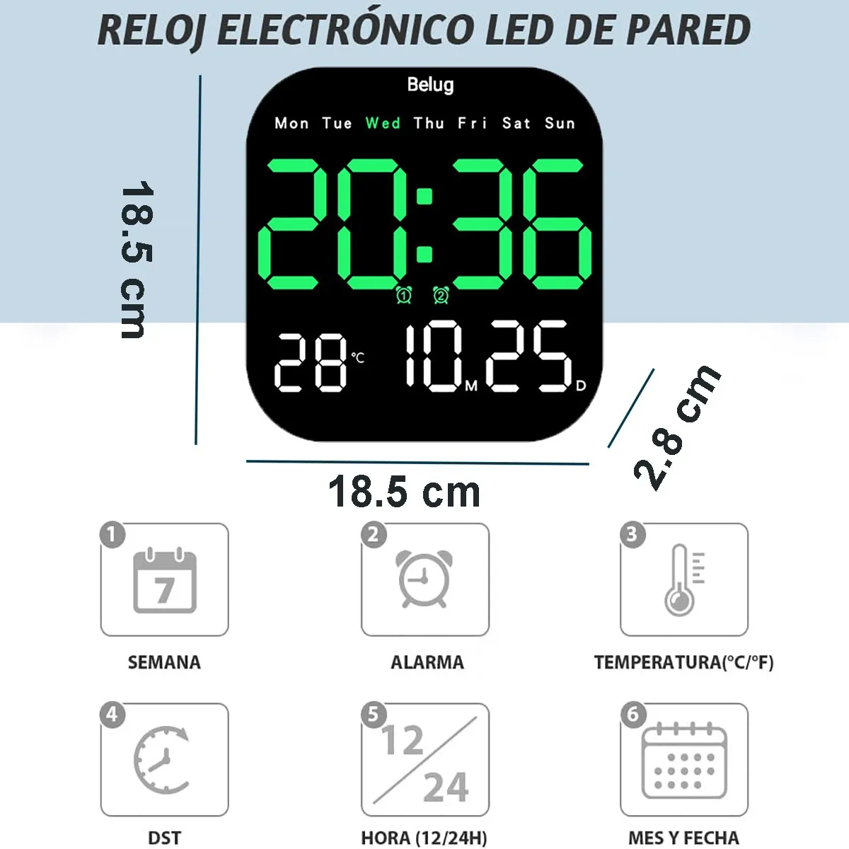 Foto 3 | Reloj De Pared Digital Con Fecha Temperatura Semana Alarmas