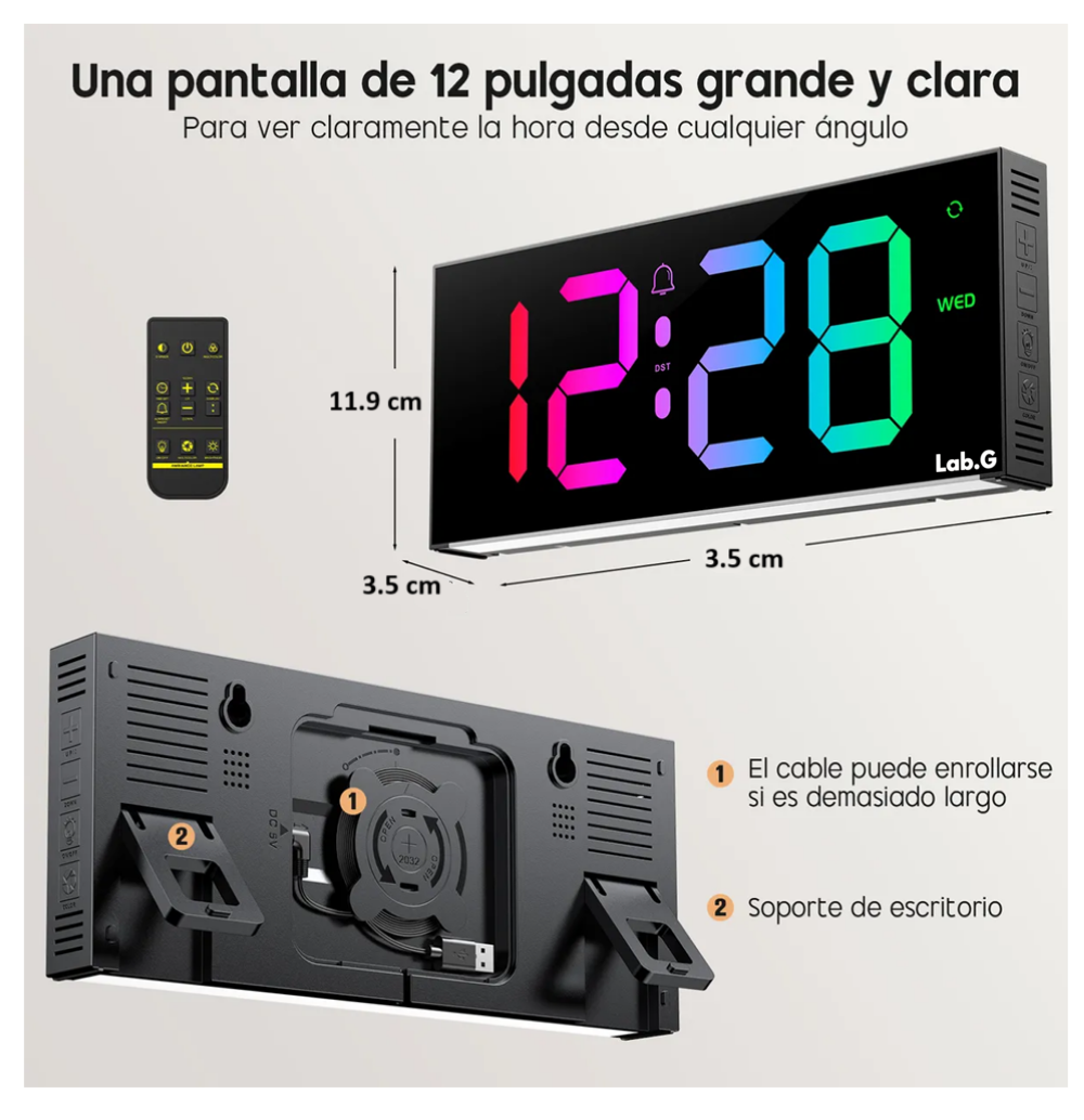 Foto 4 pulgar | Reloj Electrónico Digital De Color Led Lab.g  Con Horario De Verano
