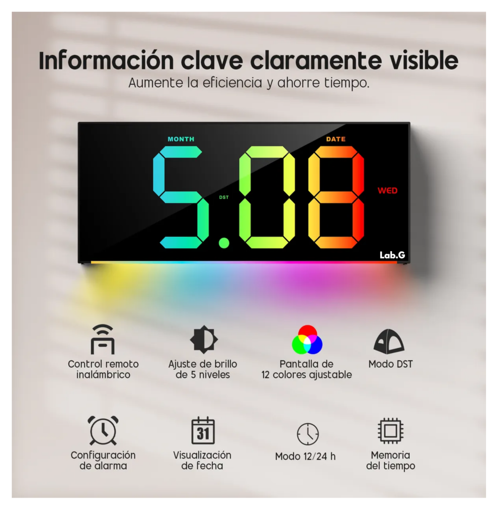 Foto 4 | Reloj Electrónico Digital De Color Led Lab.g  Con Horario De Verano