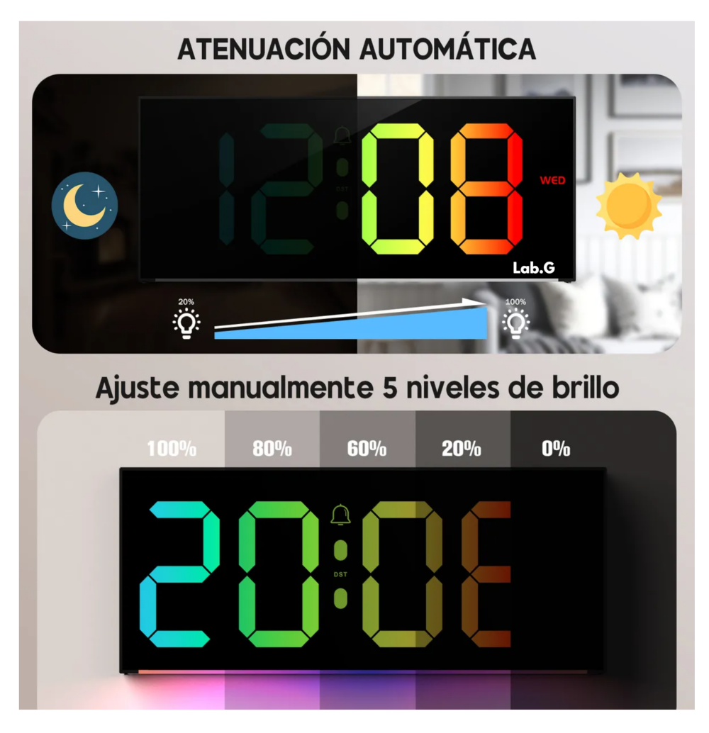 Foto 5 | Reloj Electrónico Digital De Color Led Lab.g  Con Horario De Verano