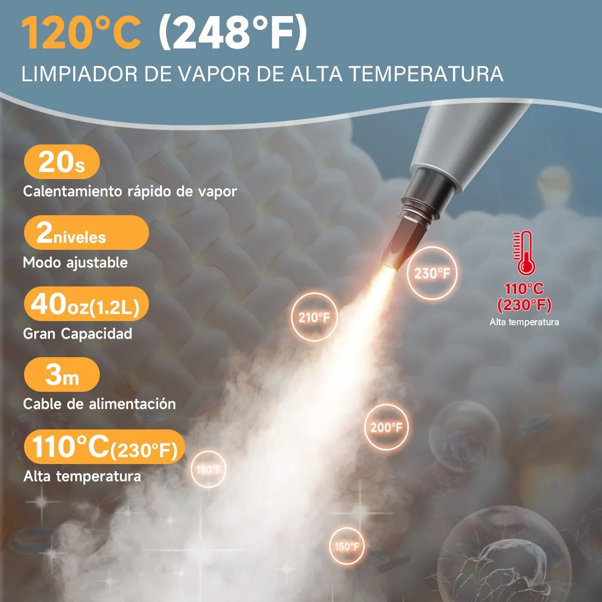 Foto 2 | Limpiador De Vapor Pistola Para Cocina  Baño  Suelo Y Coche  Eo Safe Imports Esi-20358 Gris