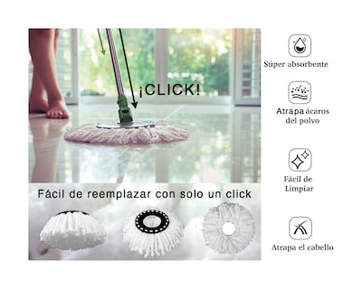 Foto 2 | 3 Repuestos de Microfibra para Trapeador Brandtrendy Redondo color Blanco MOP Intercambiable Giratorio 360