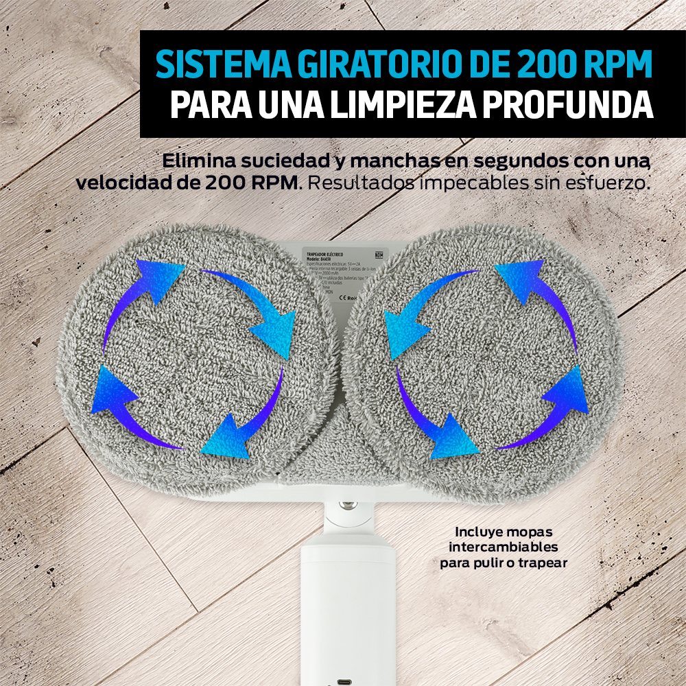 Foto 5 pulgar | Trapeador Eléctrico Giratorio 200 RPM Atomizador Luz Led Blanco Redlemon