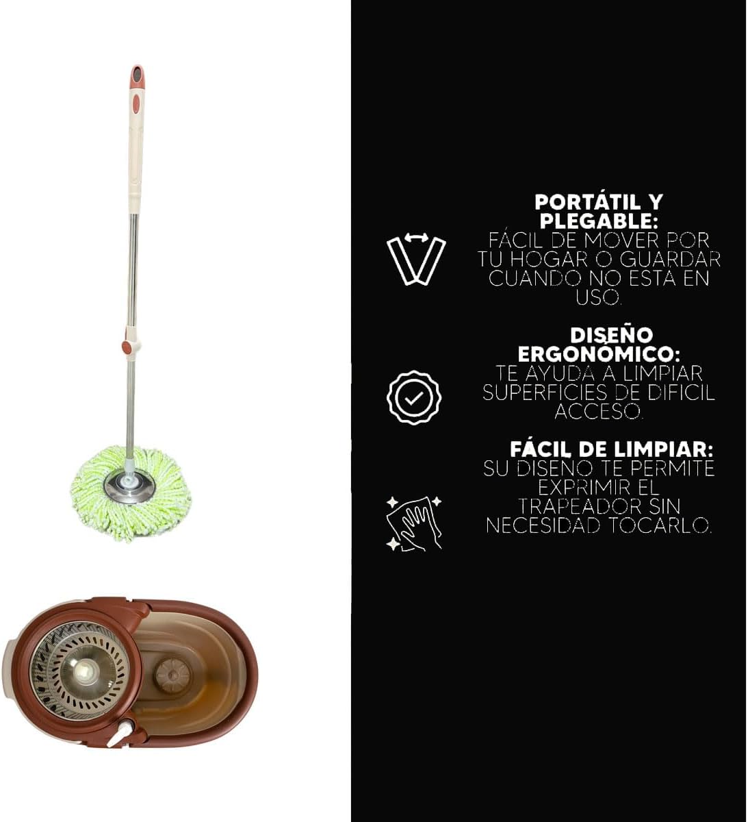 Foto 7 | Trapeador con Cubeta Giratoria Mop Microfibra Alta Absorción