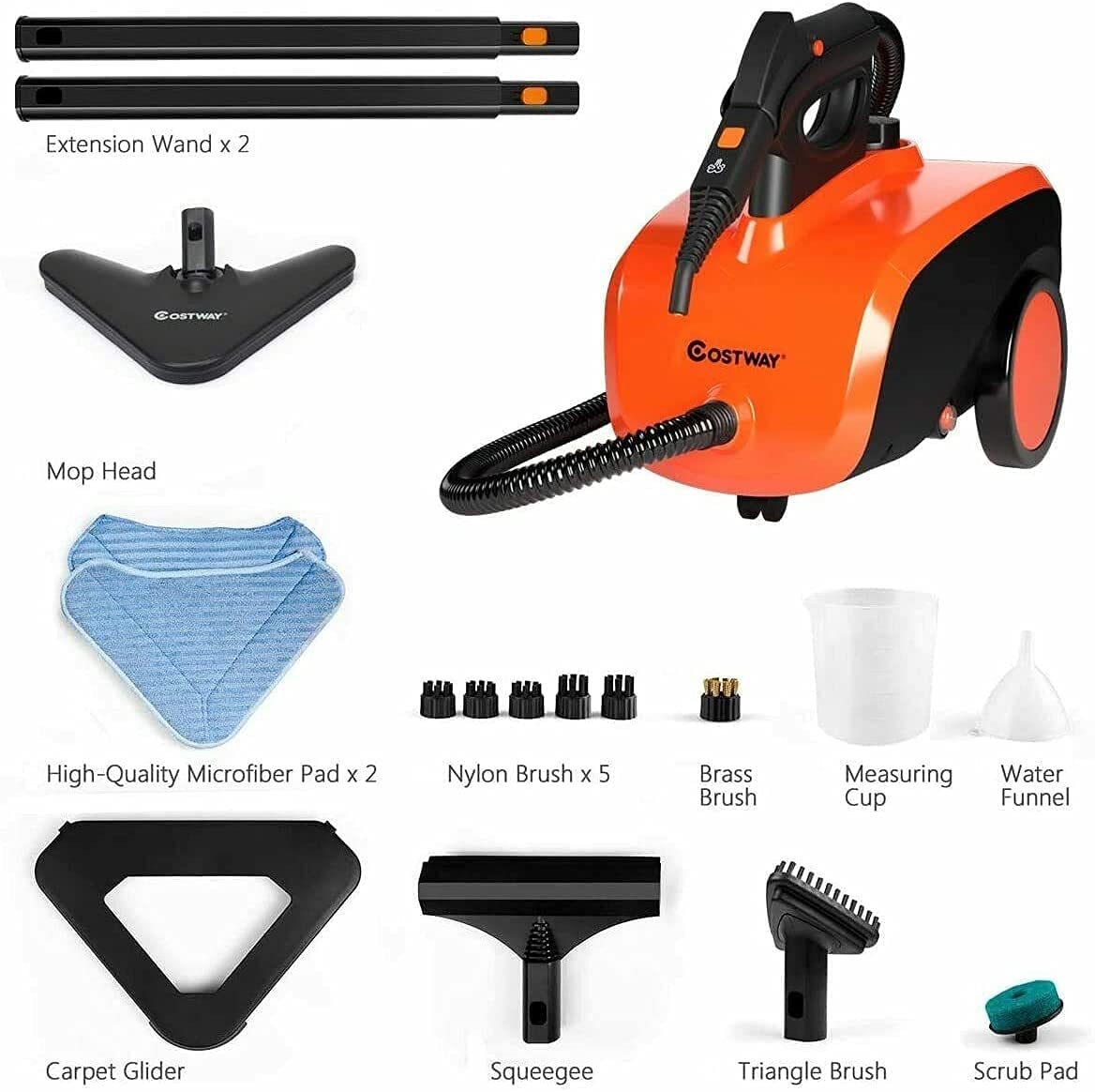 Foto 6 pulgar | Limpiador a Vapor Costway Multiusos 1.5l 1500w Naranja - Venta Internacional