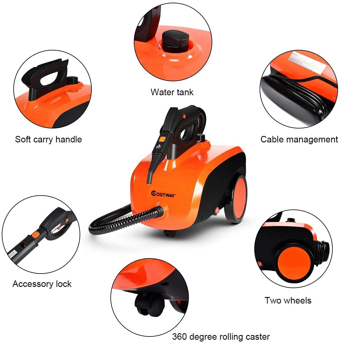 Foto 7 pulgar | Limpiador a Vapor Costway Multiusos 1.5l 1500w Naranja - Venta Internacional