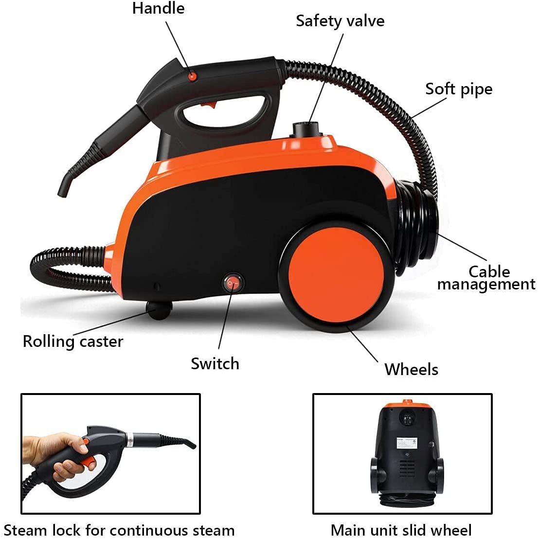 Foto 7 | Limpiador a Vapor Costway Multiusos 1.5l 1500w Naranja - Venta Internacional