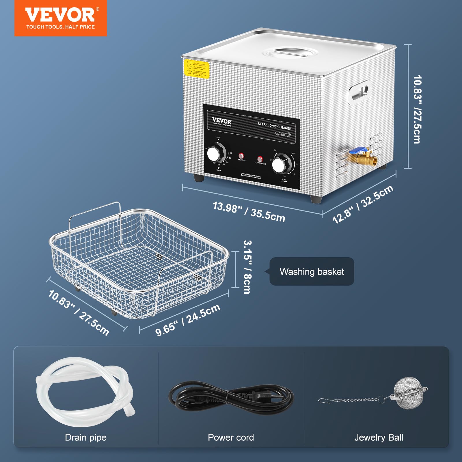 Foto 8 pulgar | Limpiador Sónico Vevor De 15 Litros Con Calentador, Temporizador Y Cesta De 360 W - Venta Internacional.