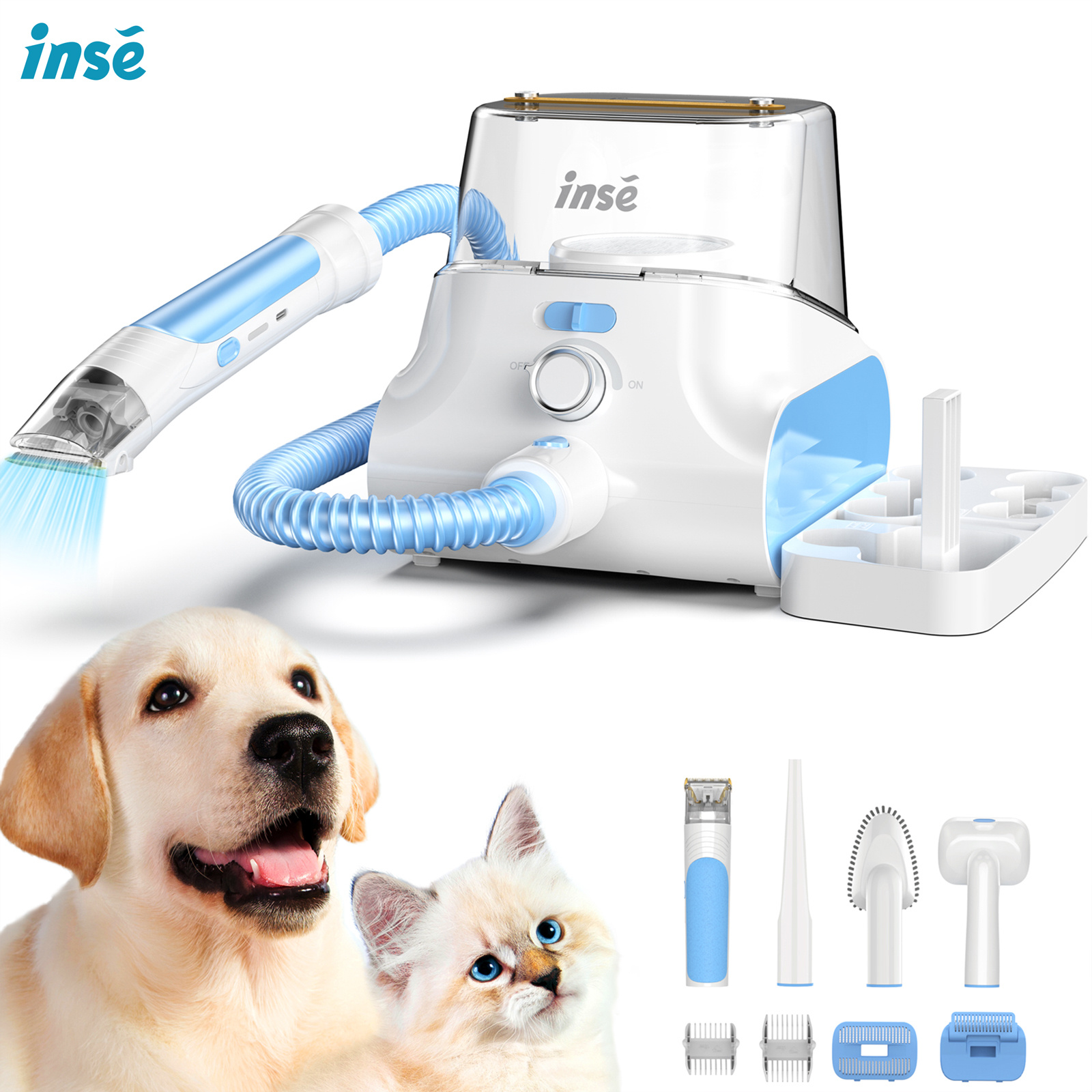 Foto 2 pulgar | Aspiradora De Peluquería Canina Inse, Vaso De 4,5 L, 7 Herramientas, 11 Kpa, Azul Y Blanco