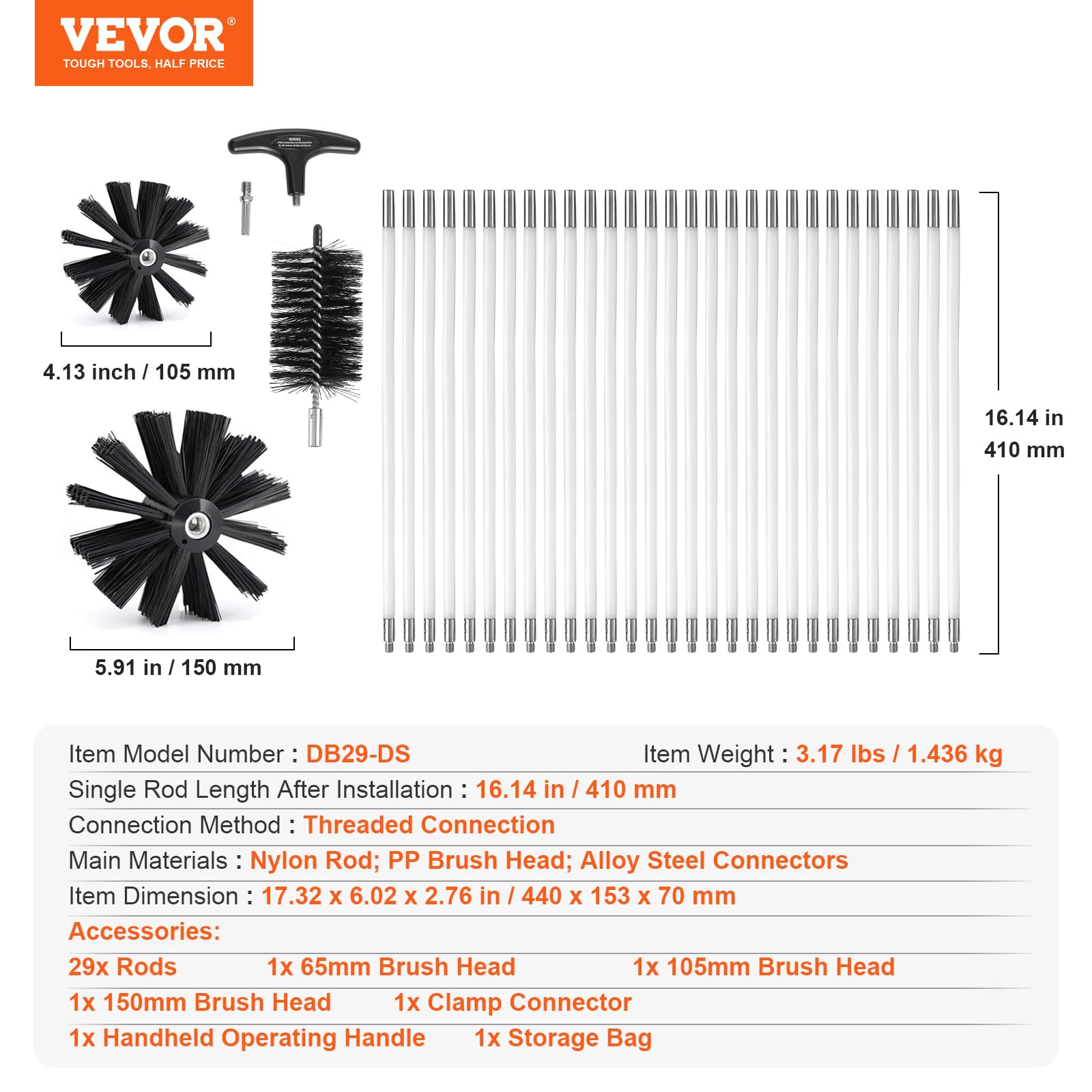 Foto 8 pulgar | Kit De Limpieza De Ventilación Para Secadora Vevor De 40 Pies Con 3 Tamaños De Cepillos De Nailon - Venta Internaciona