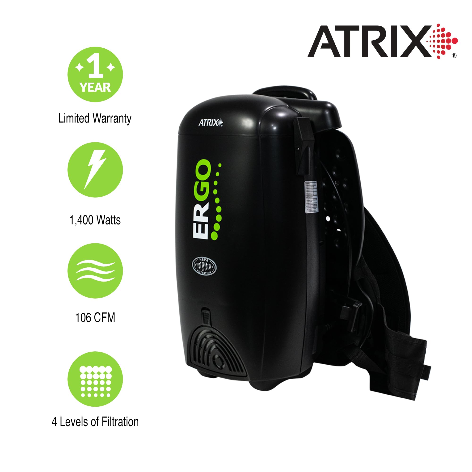 Foto 6 pulgar | Aspiradora De Mochila Atrix Atrix Hepa De 8 Cuartos De Galón  1400 W  12 A  120 V - Venta Internacional.