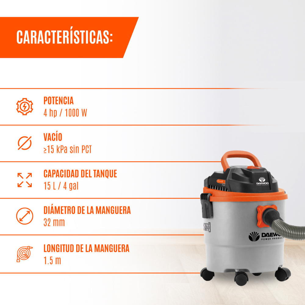 Foto 4 pulgar | Aspiradora Daewoo Davc90-15l Polvo Y Agua 1000w Con Ruedas
