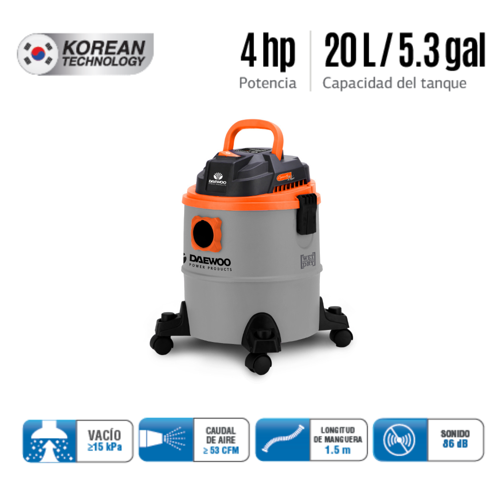 Foto 2 | Aspiradora Daewoo Davc90-20l Polvo y Agua 1000w con Ruedas