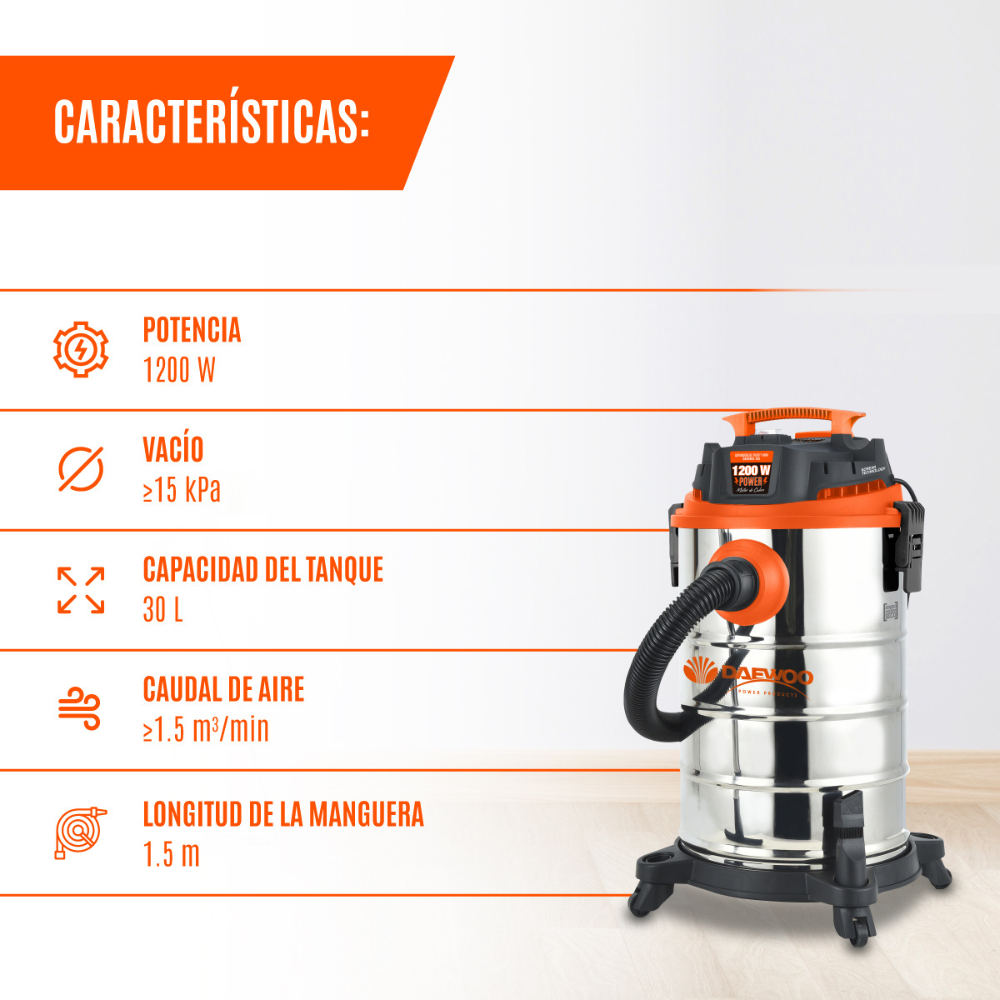 Foto 4 pulgar | Aspiradora Daewoo Davc90-30l Polvo Y Agua 1200w Potencia Industrial