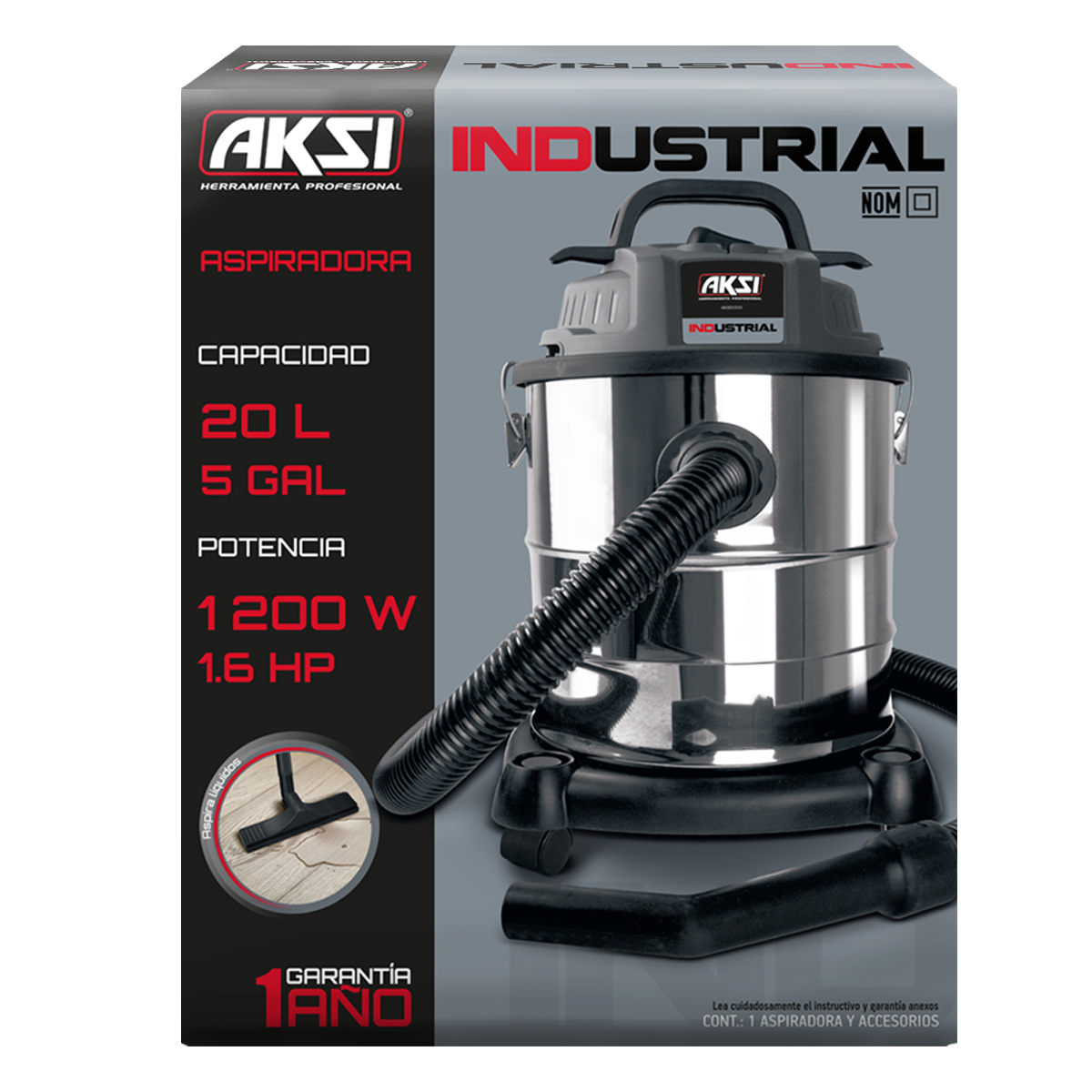 Foto 3 pulgar | Aspiradora Aksi 1.6 Hp 1200w Industrial 20l