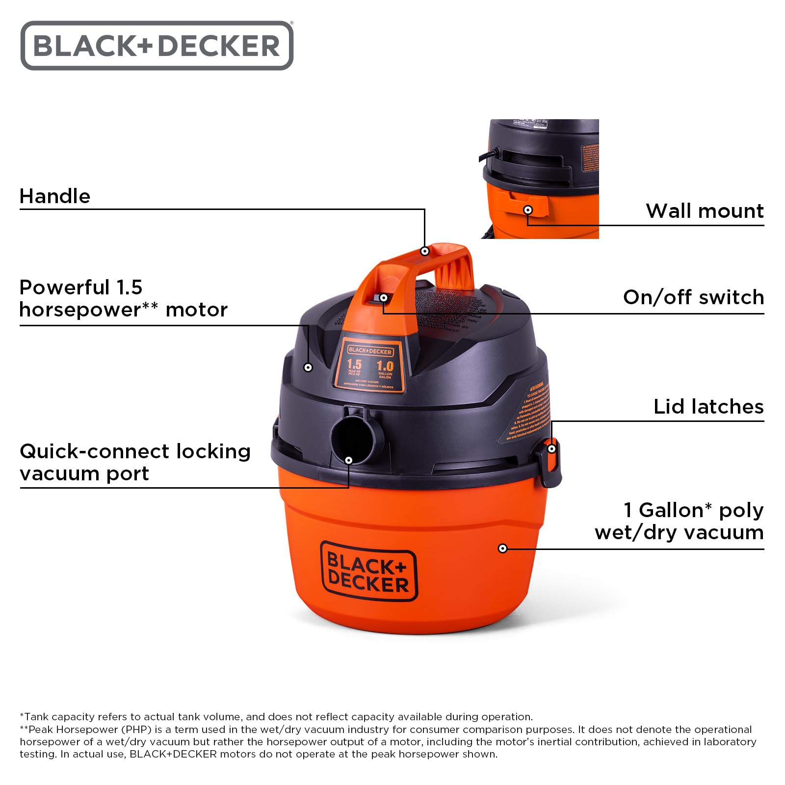 Foto 7 pulgar | Aspiradora De Taller Black+decker Bdxv18101p-1h 1,5 Hp 4 L Para Uso Húmedo Y Seco - Venta Internacional.