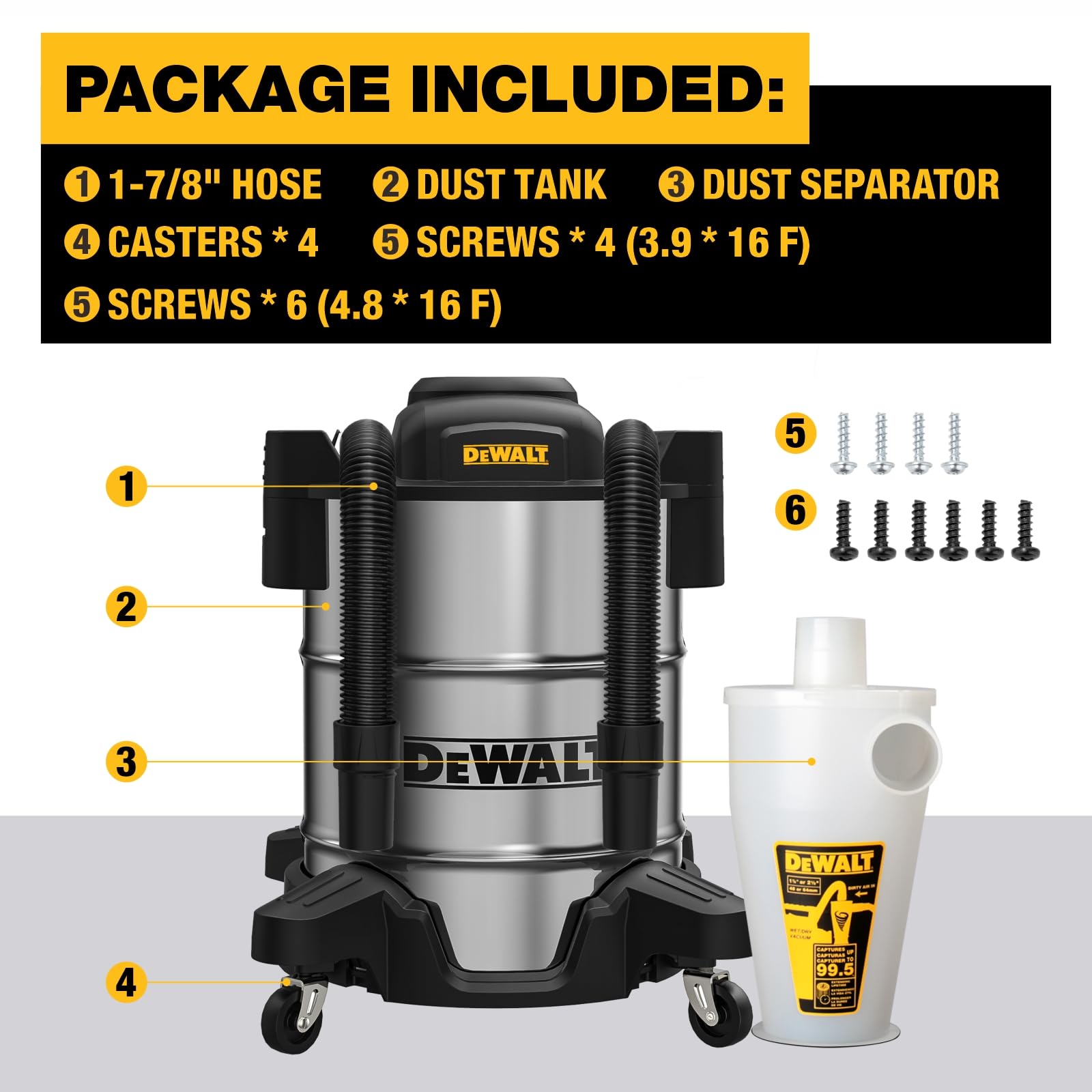 Foto 6 | Separador De Polvo Dewalt Dxvcs003 Tanque De Acero Inoxidable 37.8l - Venta Internacional.