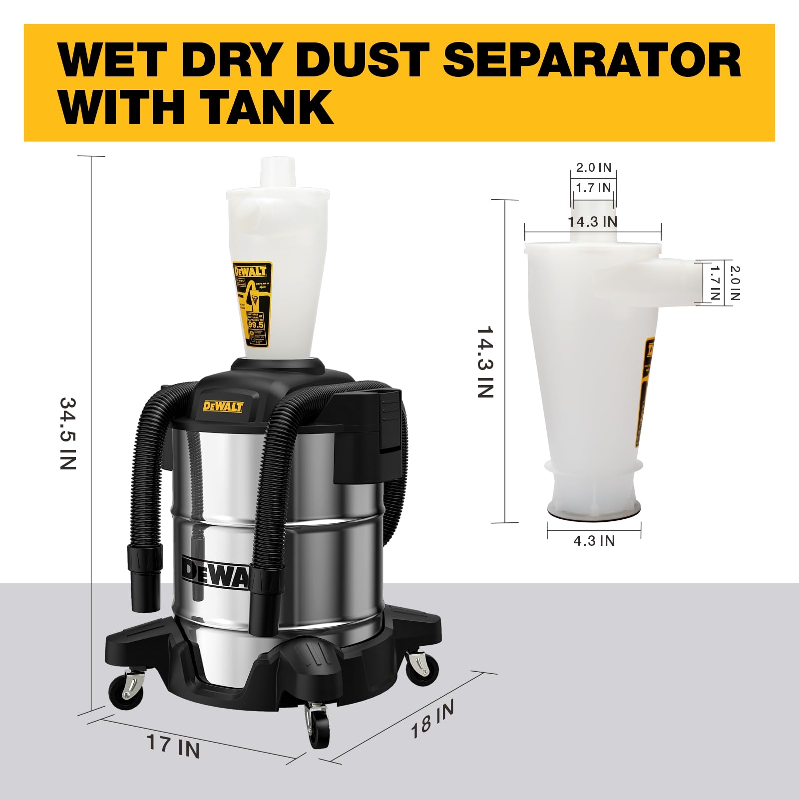 Foto 8 pulgar | Separador De Polvo Dewalt Dxvcs003 Tanque De Acero Inoxidable 37.8l - Venta Internacional.