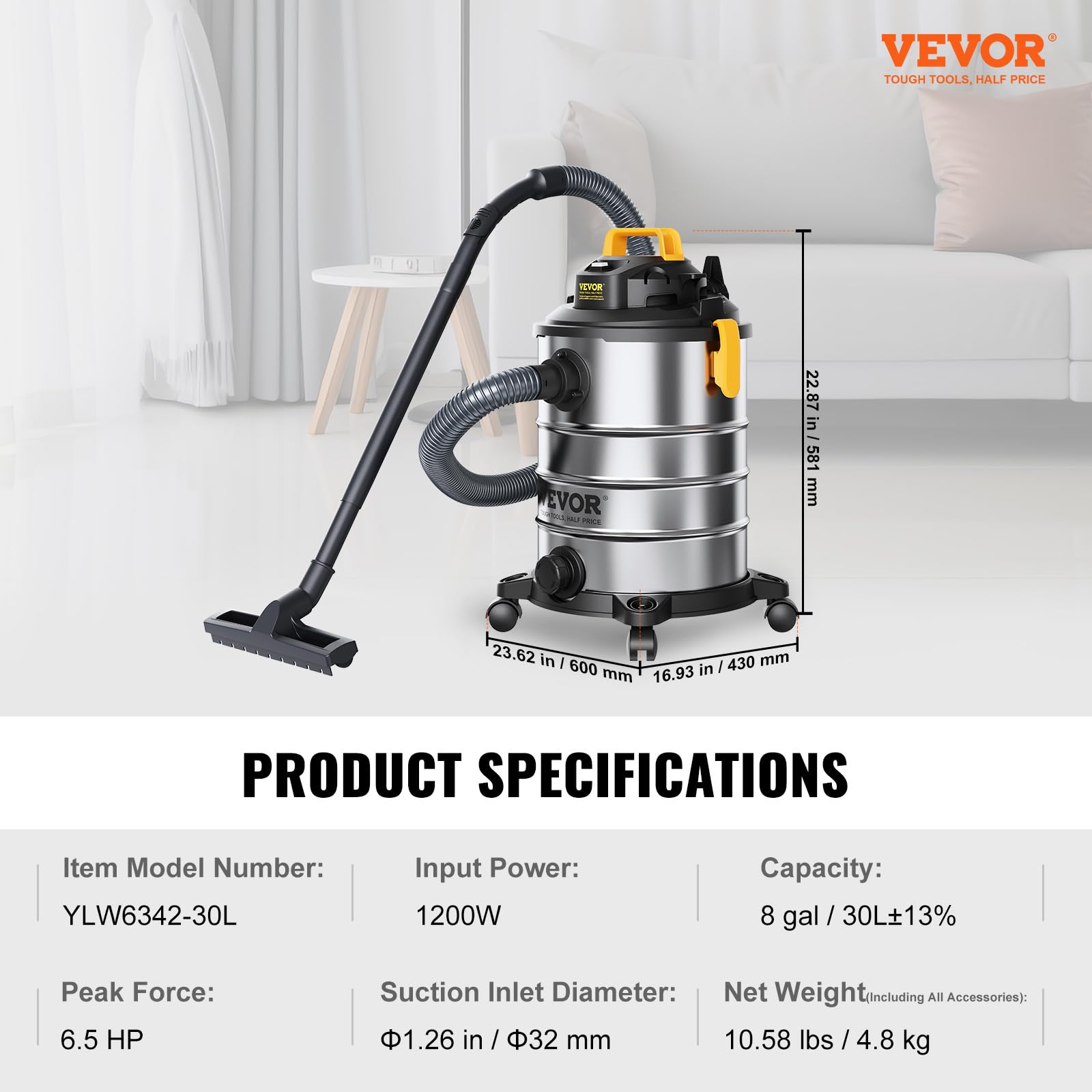 Foto 8 pulgar | Aspiradora De Taller Vevor De Acero Inoxidable, Seco Y Húmedo, 8 Galones, 6 Hp - Venta Internacional.
