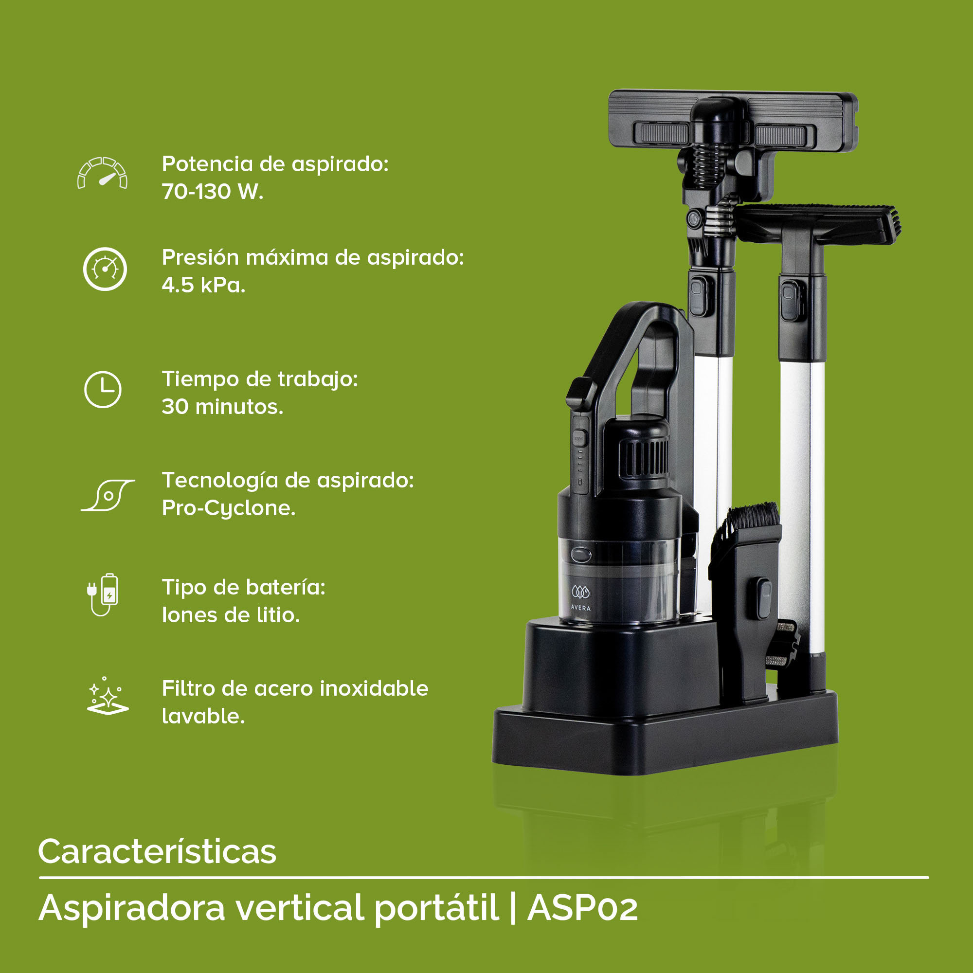 Foto 5 pulgar | Aspiradora Inalámbrica Portátil Pro Cyclone Hogar Auto Oficina Avera Asp02-negro