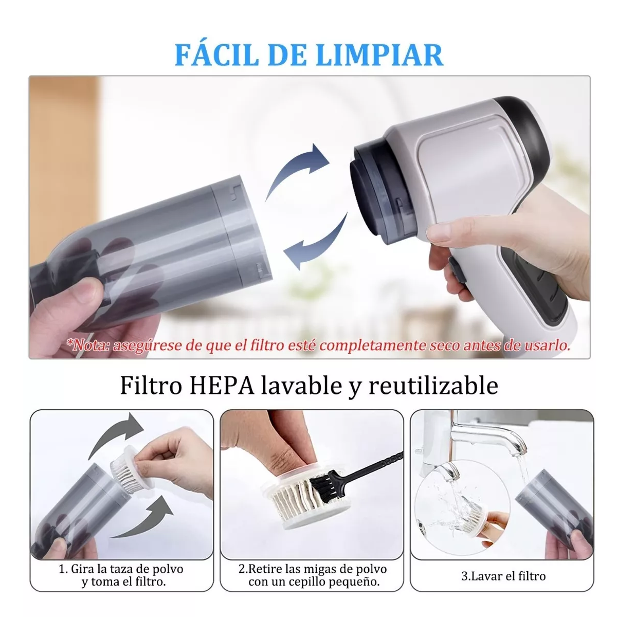 Foto 6 pulgar | Aspiradora de Mano para Coche y Hogar Eo Safe Imports Esi-4638 Blanco