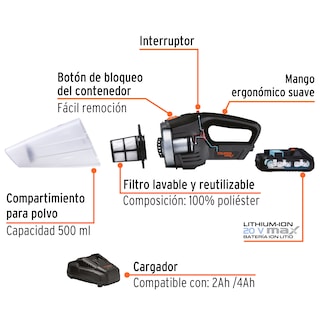 Foto 2 | Aspiradora Inalámbrica Truper 20 V color Gris