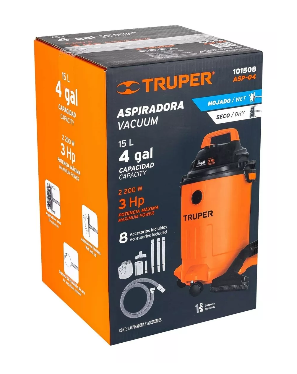 Foto 5 pulgar | Aspiradora Seco-Mojado Truper 127v 60hz 4 Galones color Naranja