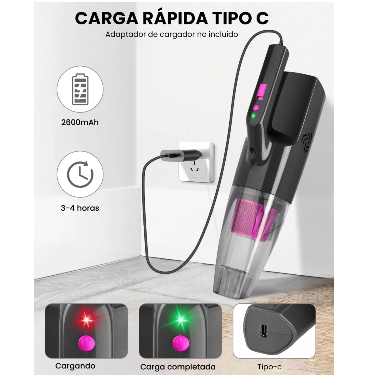 Foto 4 pulgar | Aspirador de Mano con Luz Led Eo Safe Imports Esi-11700 Gris