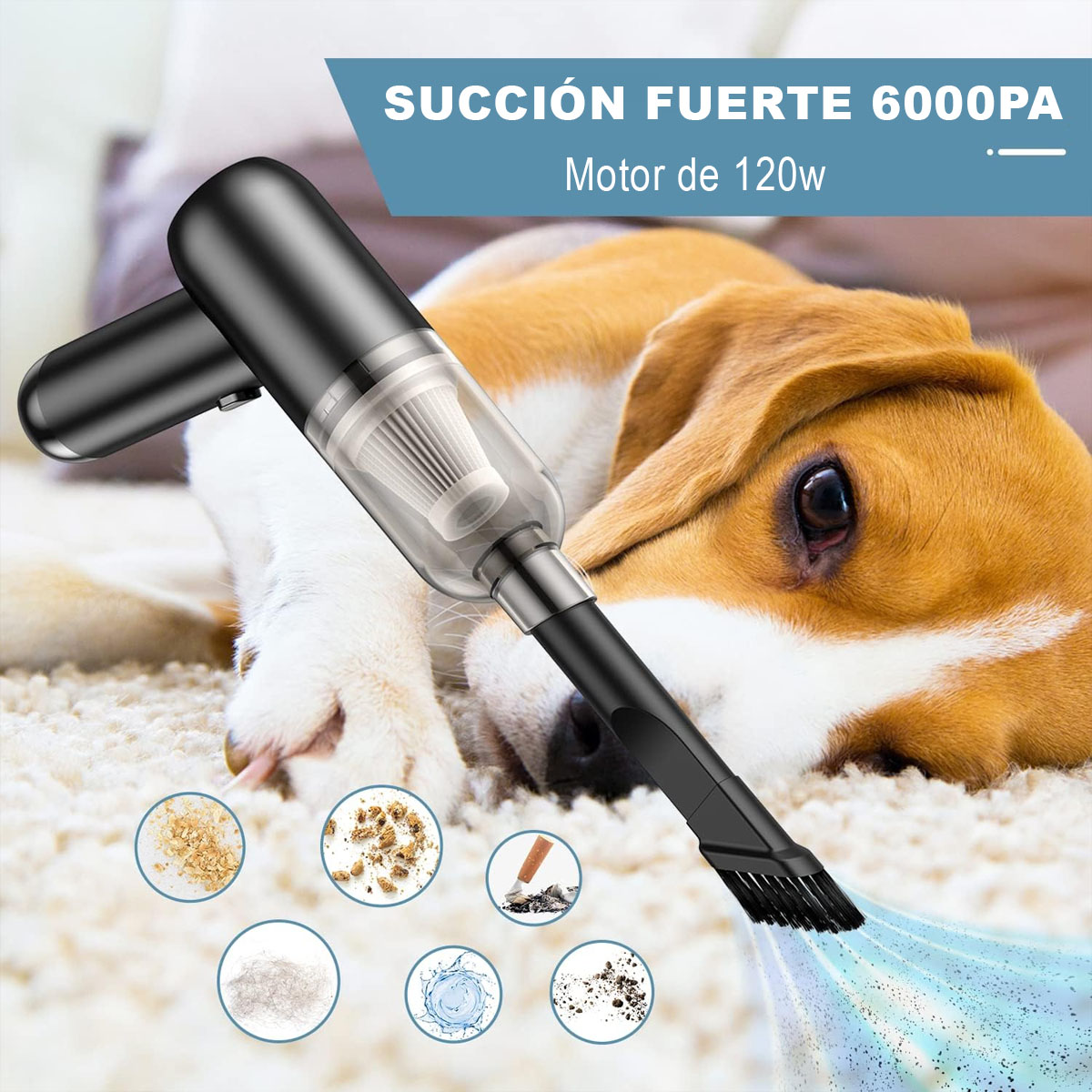 Foto 4 pulgar | Mini Aspiradora De Mano Para Coche Y Hogar 6000pa Inalámbrica Portatil 120w Usb Recargable Color Negro