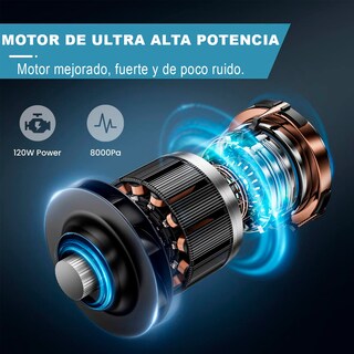 Foto 6 | Mini Aspiradora De Mano Para Coche Y Hogar 6000pa Inalámbrica Portatil 120w Usb Recargable Color Negro