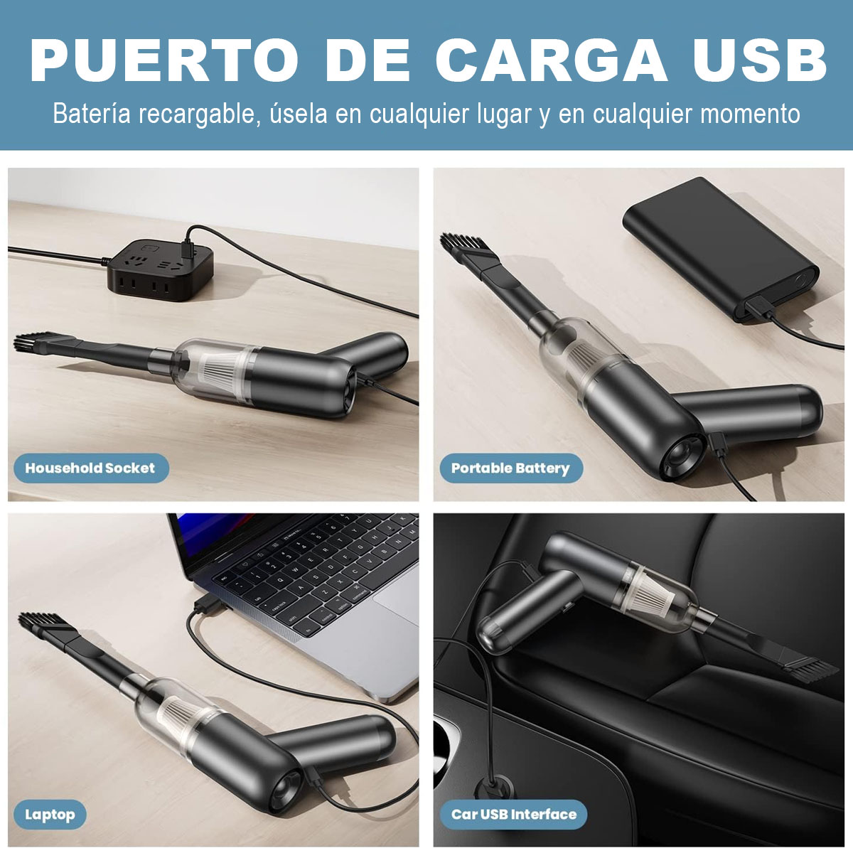 Foto 7 | Mini Aspiradora De Mano Para Coche Y Hogar 6000pa Inalámbrica Portatil 120w Usb Recargable Color Negro