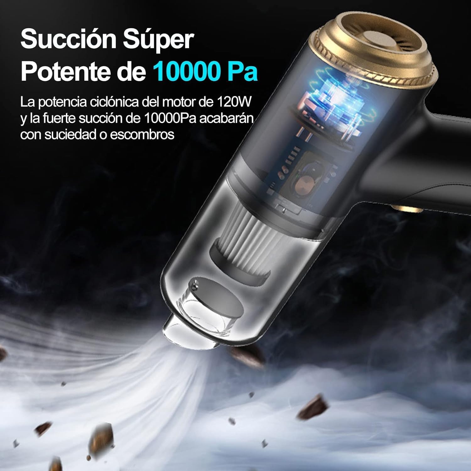 Foto 5 | Aspiradora De Mano Para Coche Y Hogar 10000pa Inalámbrica Portatil 120w Usb Recargable Color Negro