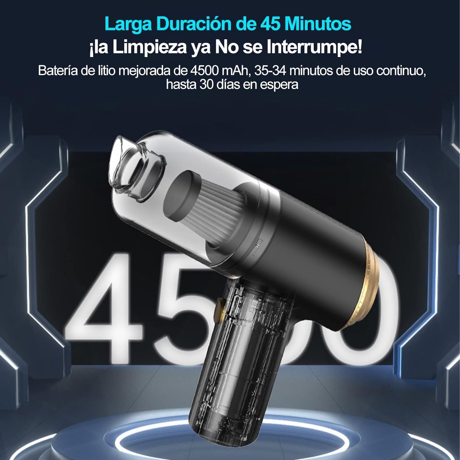 Foto 7 | Aspiradora De Mano Para Coche Y Hogar 10000pa Inalámbrica Portatil 120w Usb Recargable Color Negro