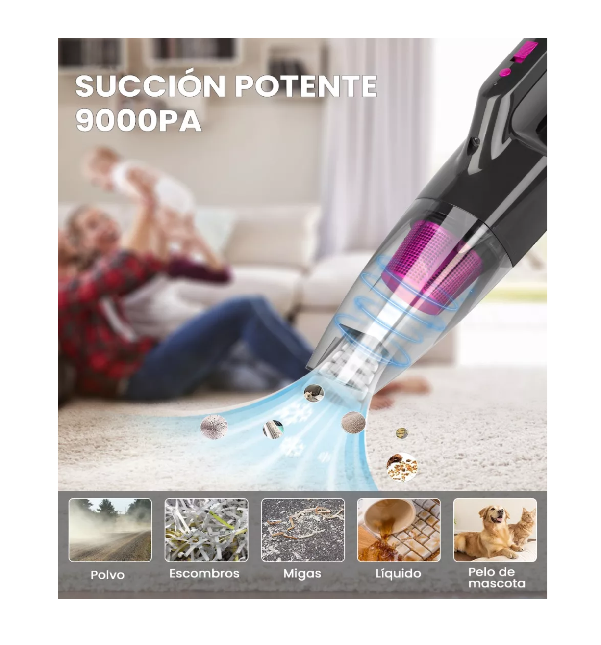 Foto 4 pulgar | Aspiradora para Coche Belug con Luz Led 9000 Pa Negra/Morada