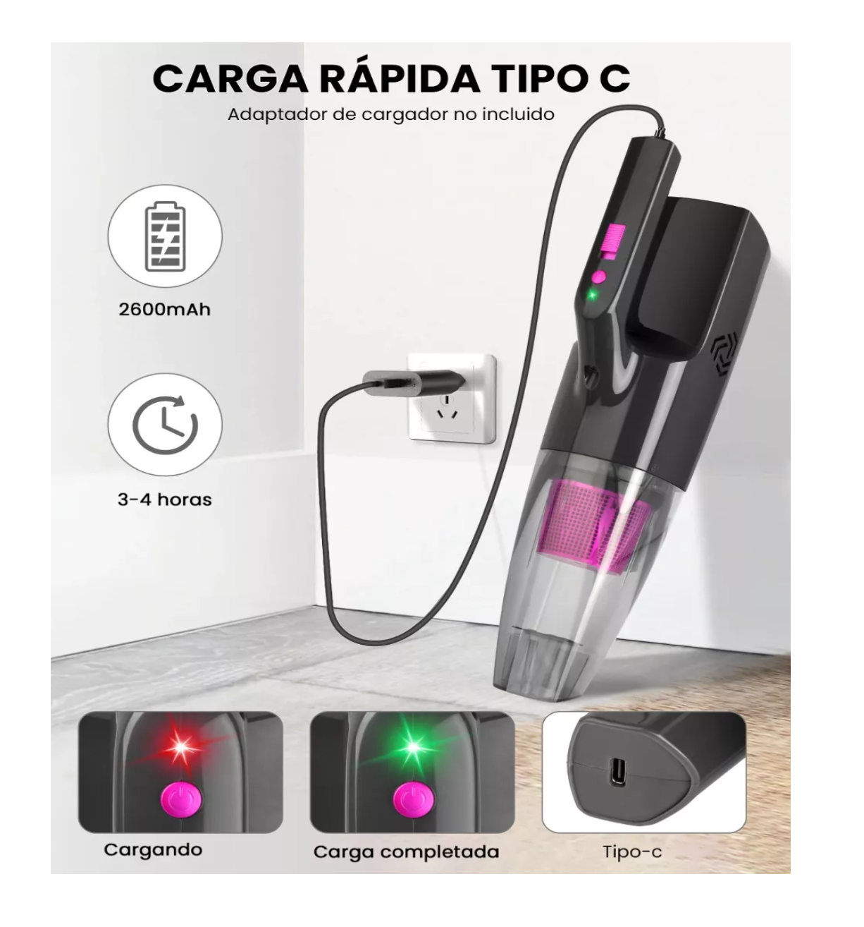 Foto 6 pulgar | Aspiradora para Coche Belug con Luz Led 9000 Pa Negra/Morada