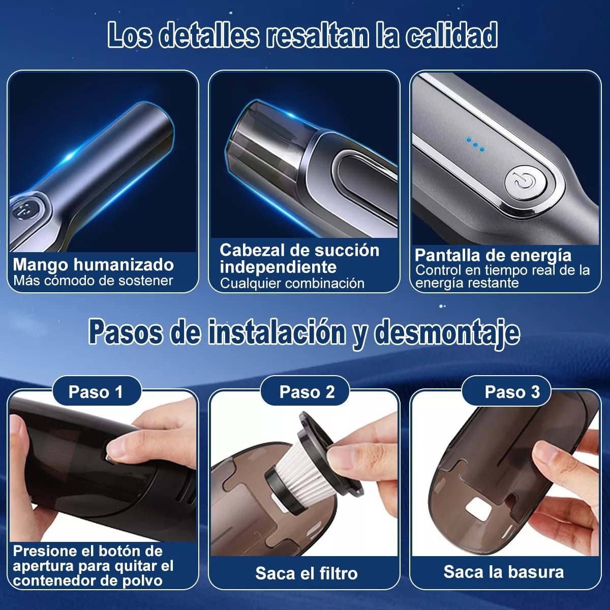 Foto 6 pulgar | Aspiradora De Mano Portátil Inalámbrica Para Auto Y Hogar Eo Safe Imports Esi-13621 Gris