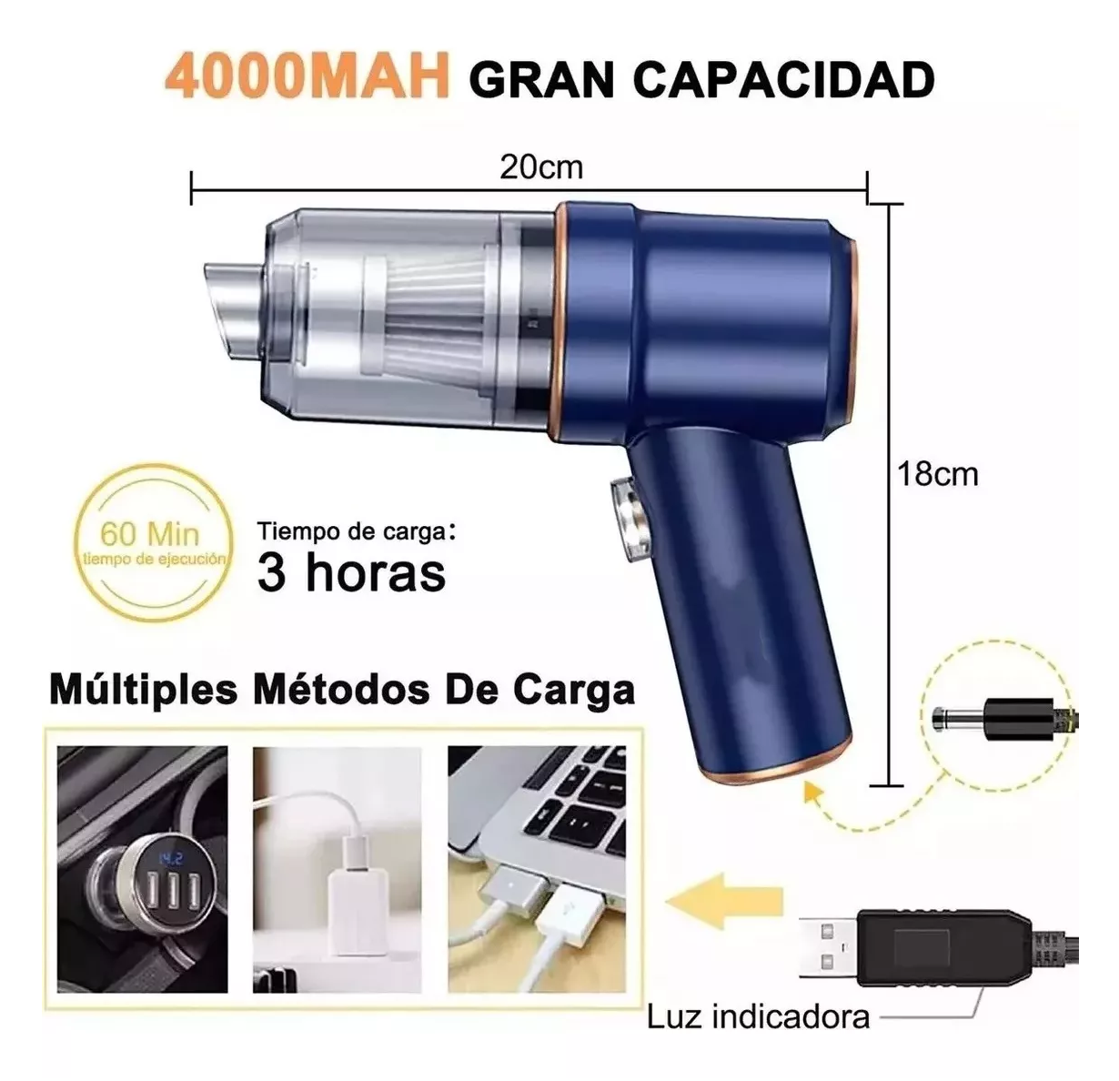 Foto 3 pulgar | Aspiradora para Auto Mini Portátil de Mano Inalámbrica Azul