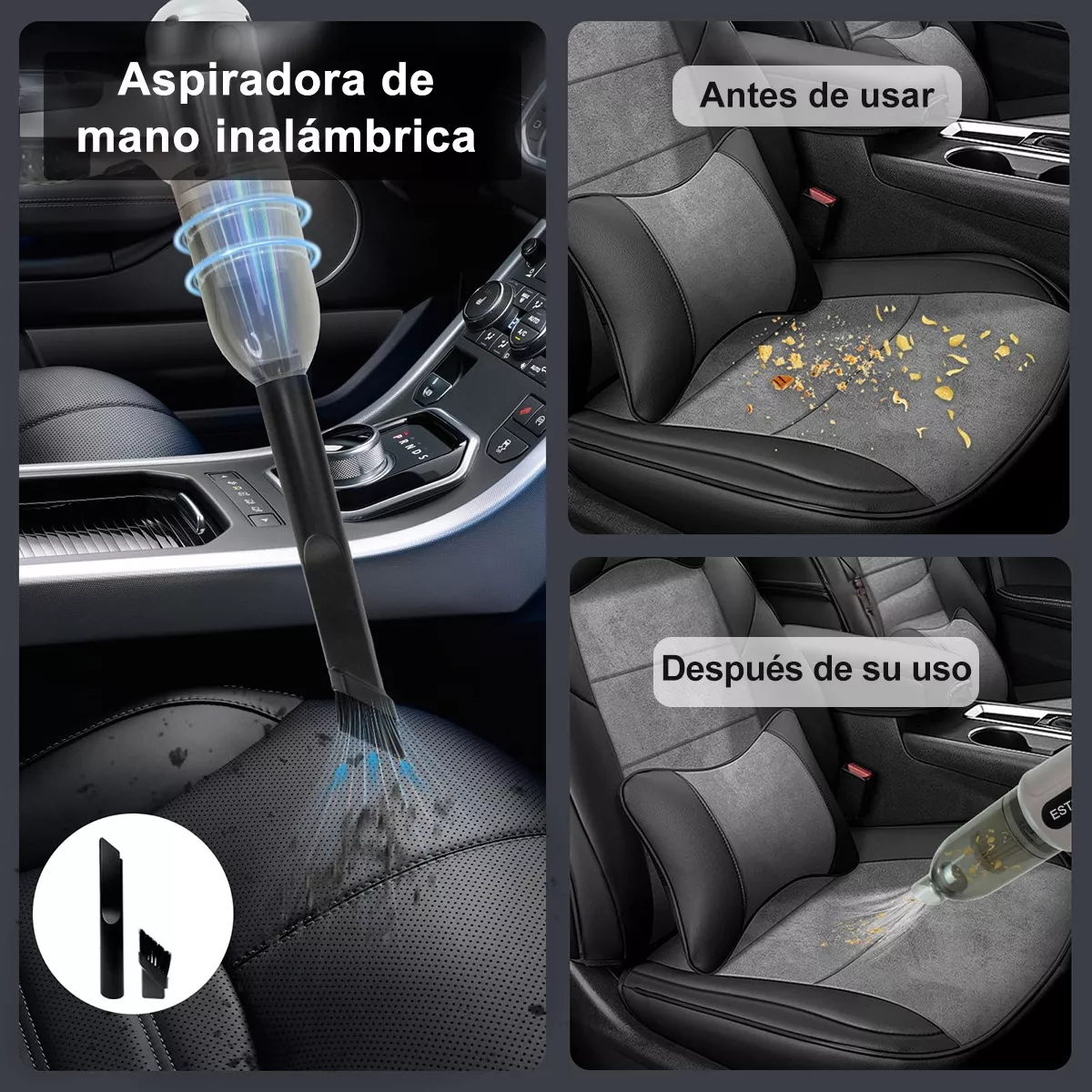 Foto 3 pulgar | Aspiradora Para Auto Mini Portátil De Mano Inalámbrica Eo Safe Imports Esi-15115 Gris