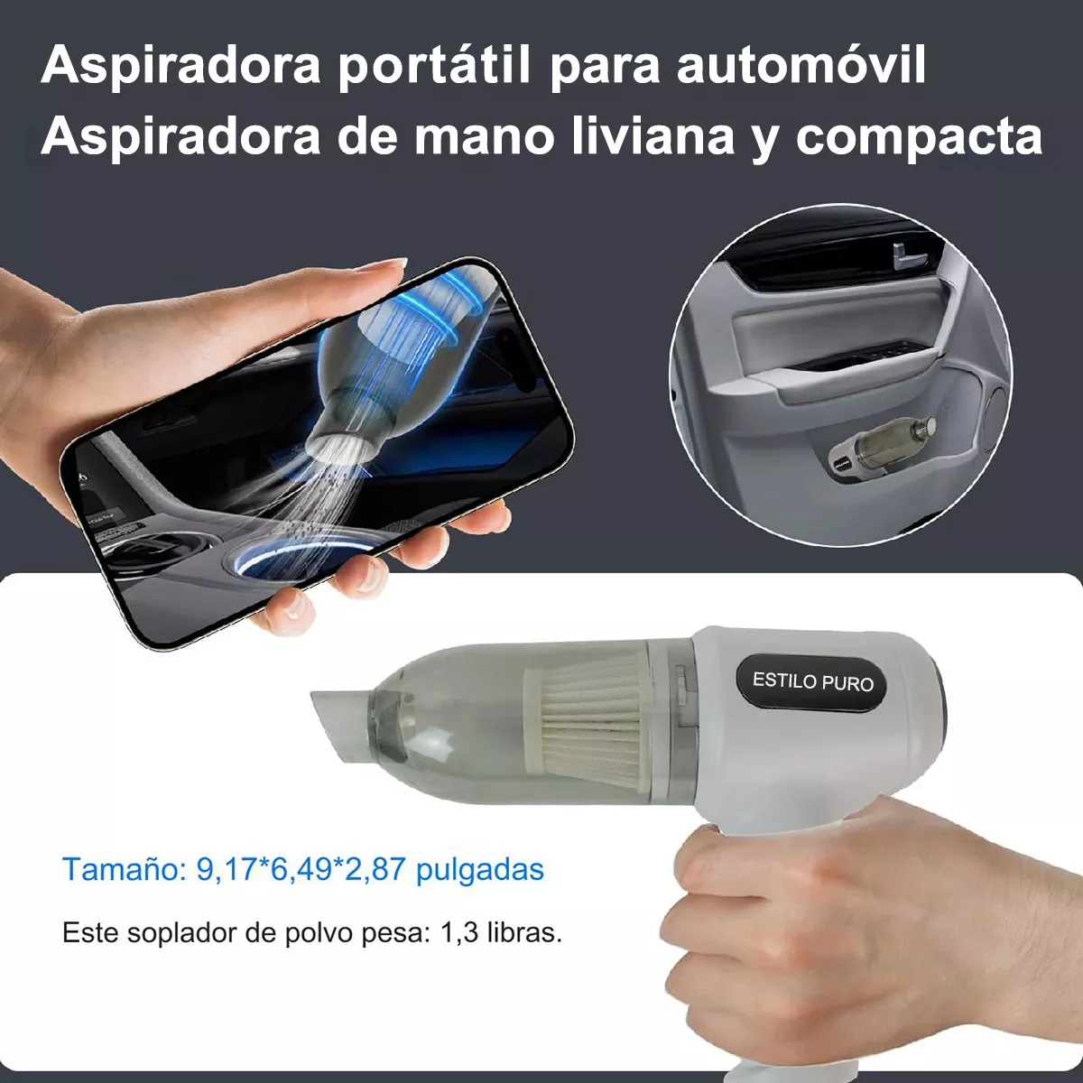 Foto 4 pulgar | Aspiradora Para Auto Mini Portátil De Mano Inalámbrica Eo Safe Imports Esi-15115 Gris