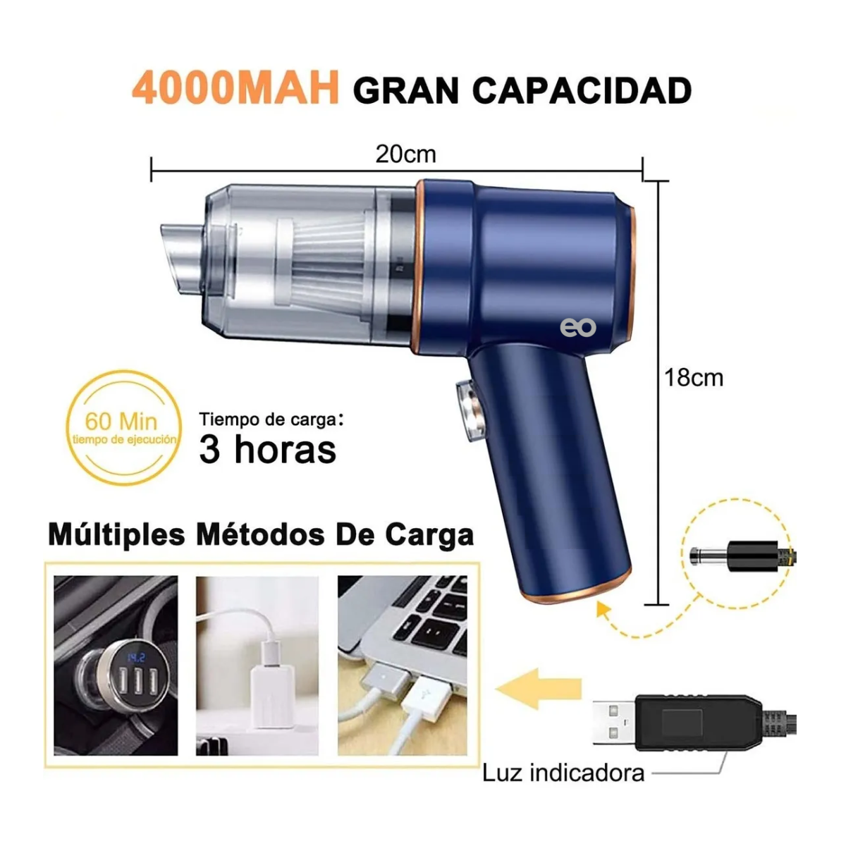 Foto 3 pulgar | Aspiradora Mini Portátil Inalámbrica Eo Safe Imports Esi-1468-1 Color Azul