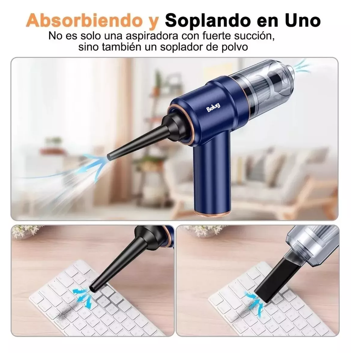 Foto 6 pulgar | Aspiradora Para Auto Mini Portatil De Mano Inalambrica Belug Azul