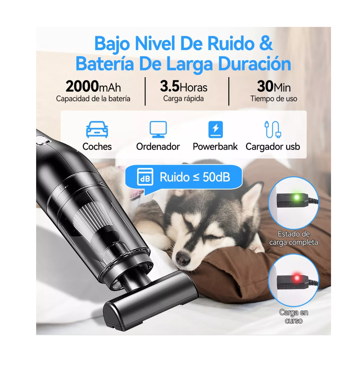 Foto 6 pulgar | Aspiradora De Mano Inalámbrica Para Hogar Y Auto Portátil Negro