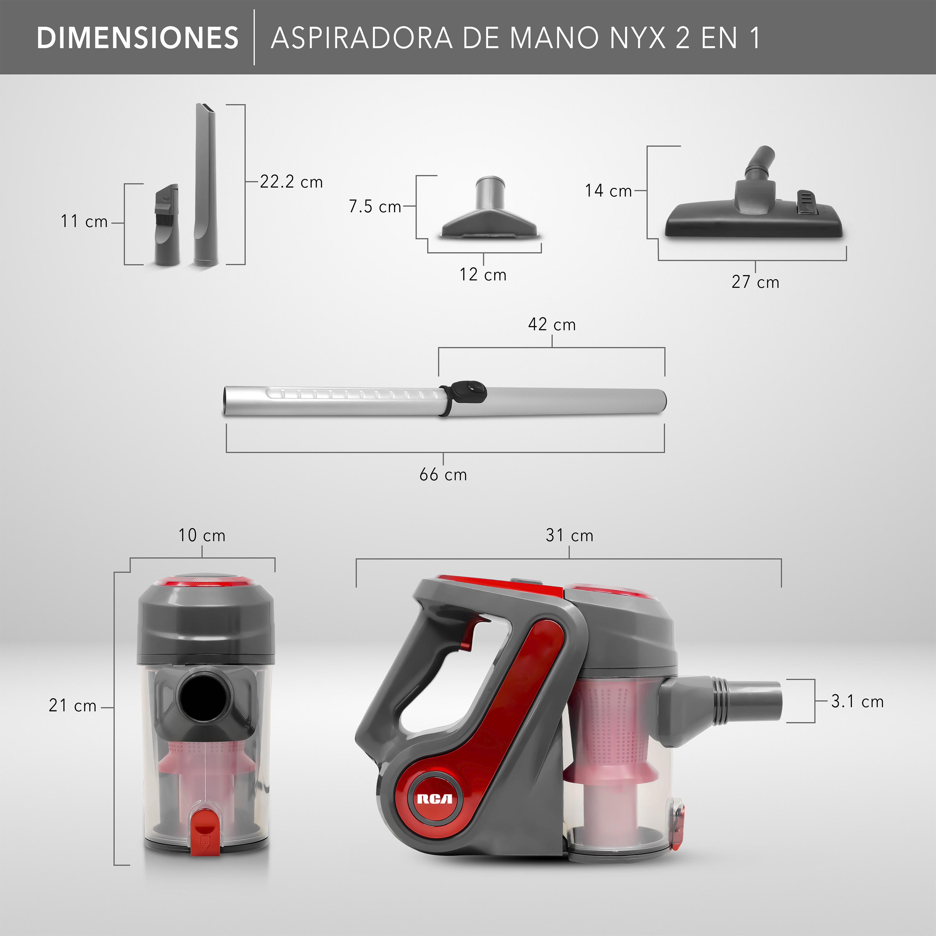 Foto 3 pulgar | Rca Aspiradora De Mano Nyx Rc-a1 – 2 En 1 Para Hogar Y Auto Con Succión Potente, Cable De 5 M, Tanque Removible De 0.